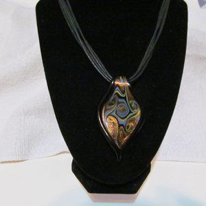 Aventurine gold and black pendant necklace